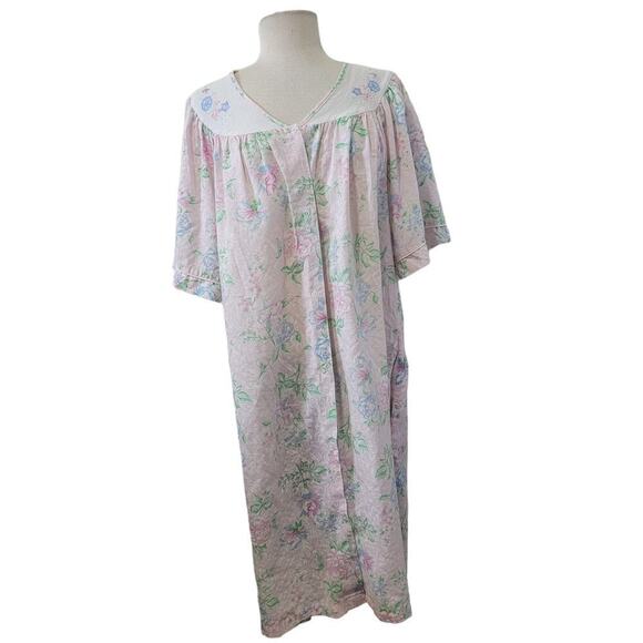Vintage Simply Basic Floral Night Gown Granny Pajama PJ Sleeper Button Front 1x - Picture 1 of 12